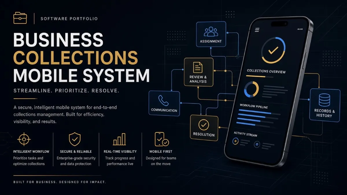 Professional marketing poster for Collection System Mobile Application (dummy visual — real screenshots pending)